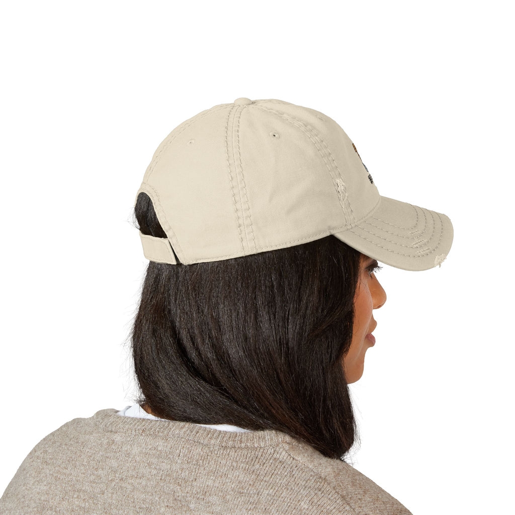 Oh Well Embroidered Dad Hat — Distressed Beige Wishing Well Cap